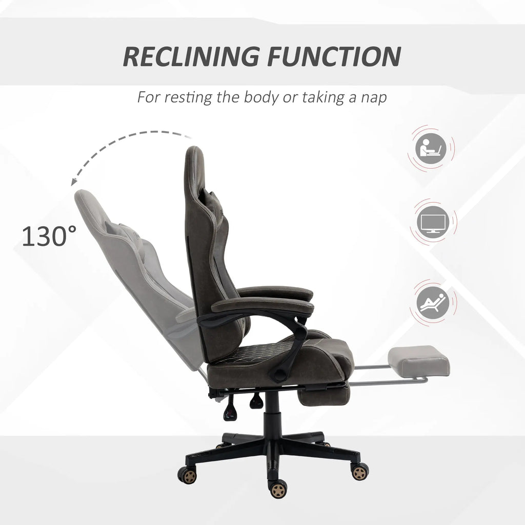 Gaming Chair with Footrest – PU Leather, Adjustable & Reclining (Brown) Clovibe