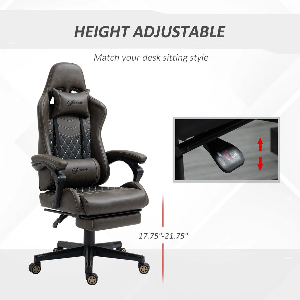 Gaming Chair with Footrest – PU Leather, Adjustable & Reclining (Brown) Clovibe