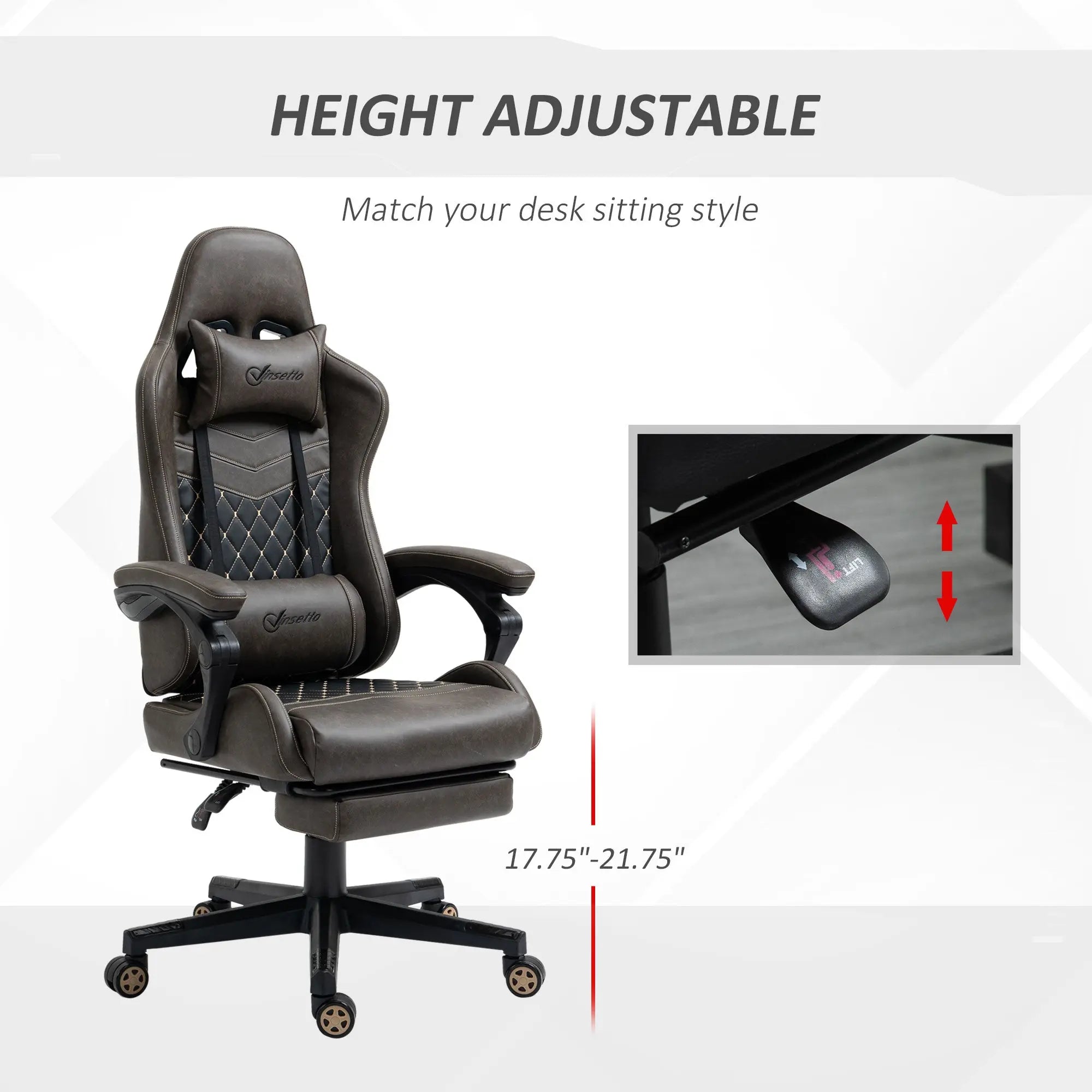 Gaming Chair with Footrest – PU Leather, Adjustable & Reclining (Brown) Clovibe