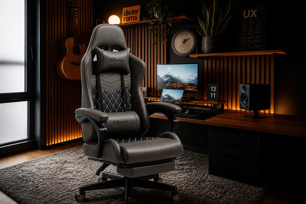 Gaming Chair with Footrest – PU Leather, Adjustable & Reclining (Brown) Clovibe