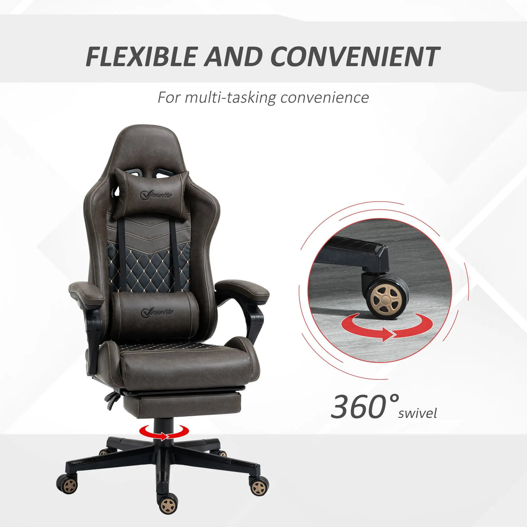 Gaming Chair with Footrest – PU Leather, Adjustable & Reclining (Brown) Clovibe
