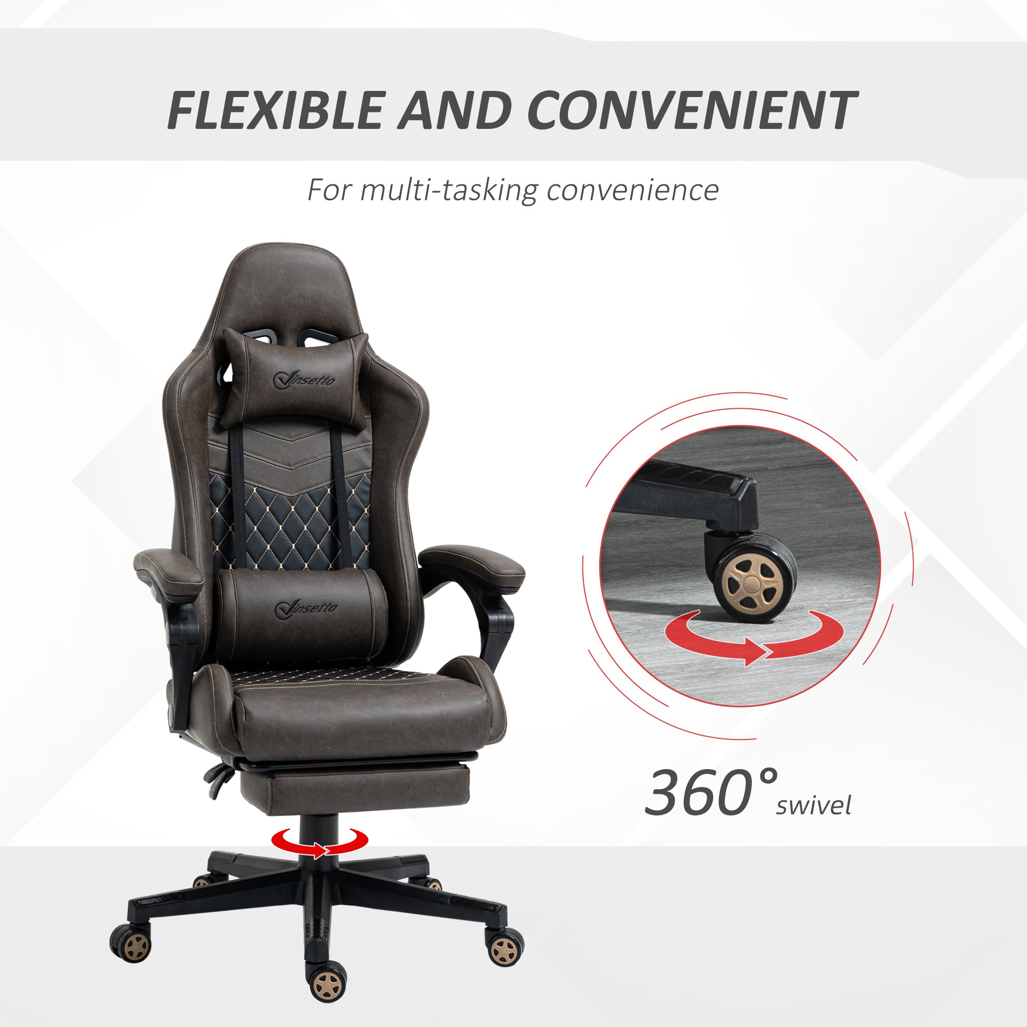 Gaming Chair with Footrest – PU Leather, Adjustable & Reclining (Brown)