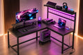 61.6"L-Shaped Gaming Desk – LED & Power Setup (Black) Clovibe
