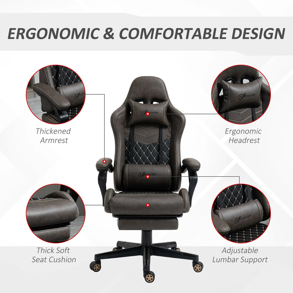 Gaming Chair with Footrest – PU Leather, Adjustable & Reclining (Brown) Clovibe