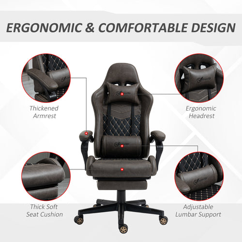 Gaming Chair with Footrest – PU Leather, Adjustable & Reclining (Brown)