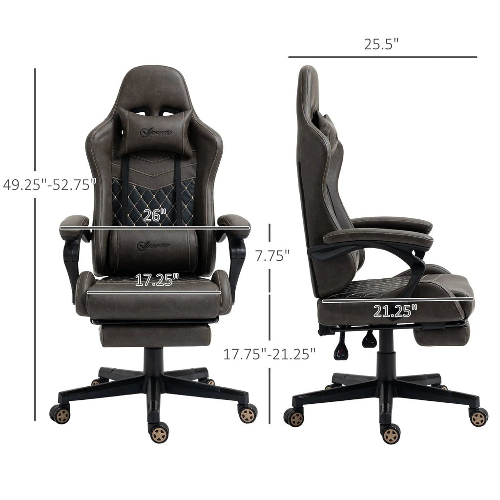 Gaming Chair with Footrest – PU Leather, Adjustable & Reclining (Brown) Clovibe